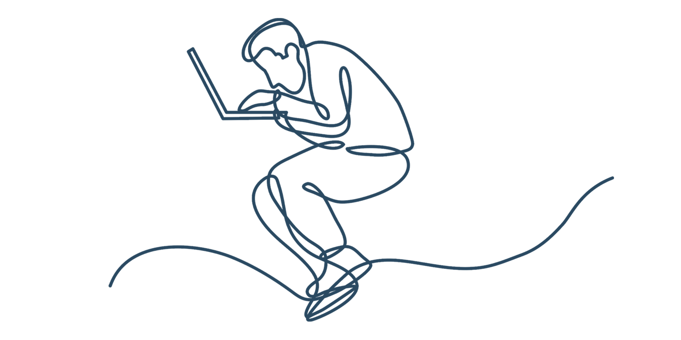 Mand ligger bekymret med sin computer