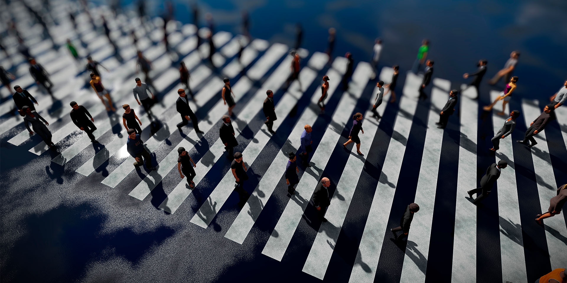 Fodgængeroverfelt med en masse mennesker